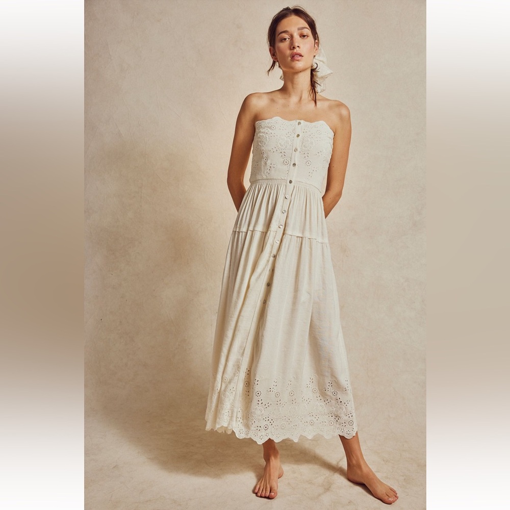 Free People Evelyn Eyelet Midi Dress Strapless XS